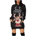 thumbnail image 2 of Vestido corto de sudadera con capucha y bolsillos con estampado navideño para mujer informal a la moda Pompotops hdfakjf472, 2 of 6