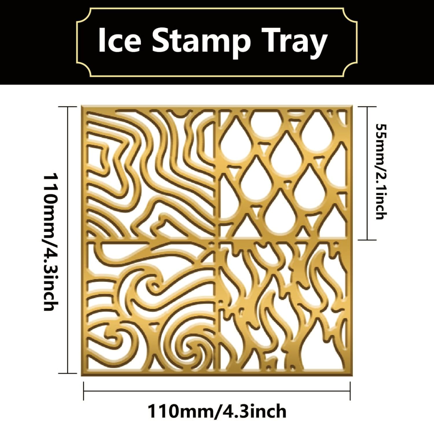 4 Style Pattern Ice Cubes Stamp Tray Craft No Base Ice Molding for Bourbon Cocktails in 5 Second Whiskey Molding Clear Ice Block Stamp Cocktail Bartender Accessories Fire Curve Texture