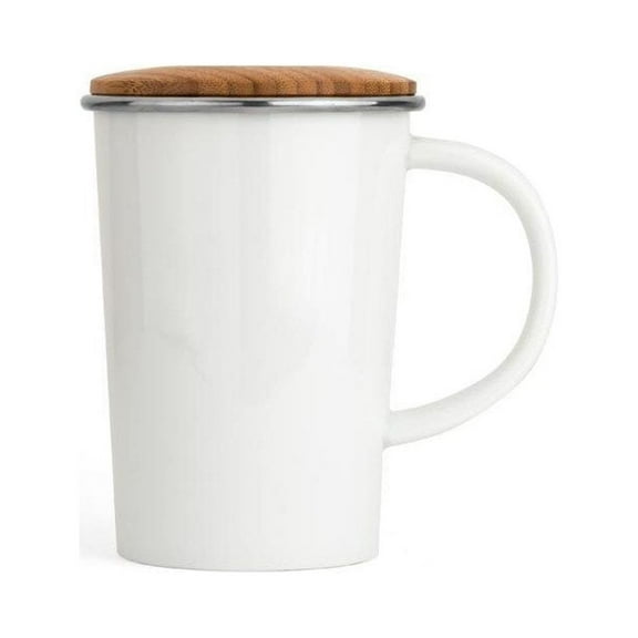 Bredemeijer 14oz Ceramic Tea Mug with Bamboo Lid | White