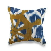 Nautical Blue and White Ikat Decorative Throw Pillow w/Ships Wheel Accent 18in.