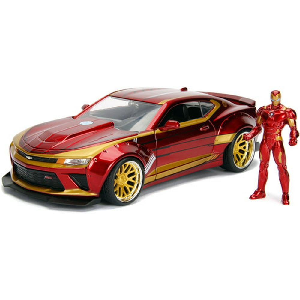 Marvel Iron Man & 2016 Chevy Camaro Die-cast Car, 1:24 Scale Vehicle &2