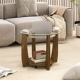 thumbnail image 4 of Costway 32" 2-Tier Glass Coffee Table with Tempered Glass Top Bottom Storage Shelf & Wheels Transparent & Walnut, 4 of 10