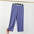 thumbnail image 2 of Women's Casual Capri Pants Elastic Waist Comfortable Loose Fit Sleepwear Soft Knit Wide Leg Petite Bottoms, 2 of 2