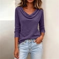 thumbnail image 3 of Lenpel Womens Fall Tops Dressy Cowl Neck Long Sleeve Blouses Loose Business Casual Shirts Solid Color Pullover Tops, 3 of 6