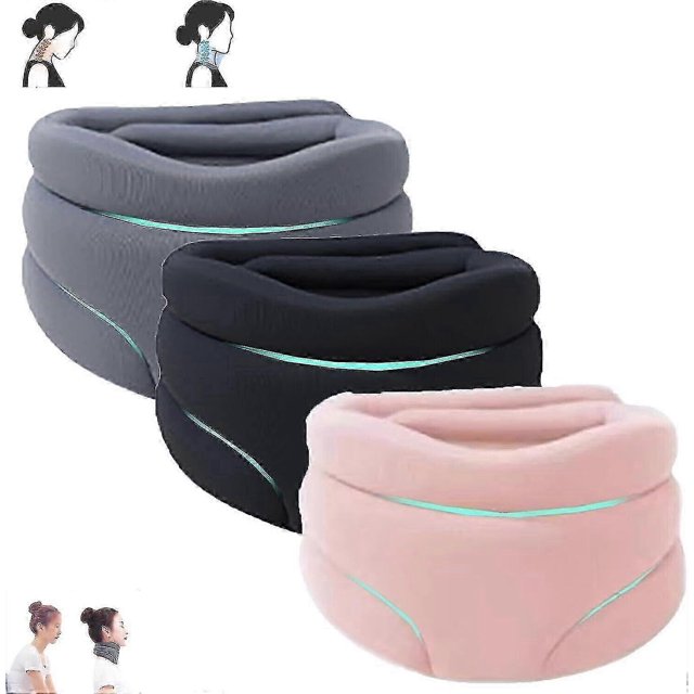 collarín cervicorrect soporte cervical corrector detener ronquidos por healthy lab co, 100% nuevo, gris Collarín ergonómico gris de tela suave y elástica en vista frontal y lateral, tubular y acolchado que sostiene la barbilla y el cuello; medidas 50 x 10 x 4 cm y peso 70 g. Diseño con costuras curvas visibles; a menudo usado como soporte ortopédico ligero para mantener la postura cervical y reducir la inclinación hacia adelante.