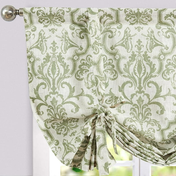 Cortina tipo visillo atada de lino Jinchan 107x137 cm Verde Salvia