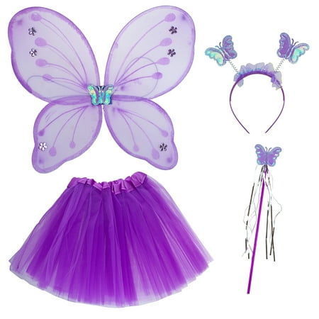 Lux Accessories Purple Fairy Skirt Butterfly Wing Fashion Headband Costume Set