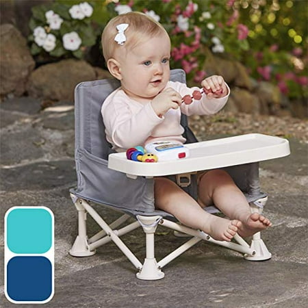hiccapop Omniboost Travel Booster Seat with Tray for Baby | Folding Portable High Chair for Eating, Camping, Beach, Lawn, Grandma’s | Tip-Free Design Straps to Kitchen Chairs - Go-Anywhere High (Best Travel Gear For Toddlers)