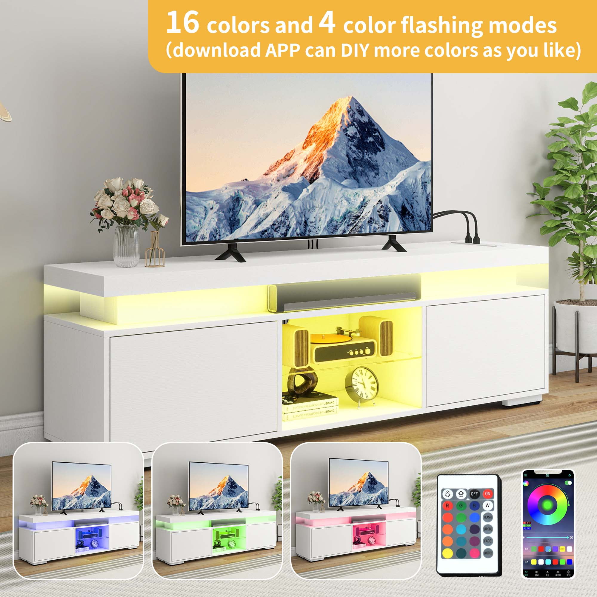 LED TV Stand for 55/60/65 inch, Entertainment Center TV Media
