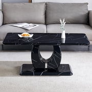 JUFU 43.3 in Modern Rectangle Coffee Table, Black Faux Marble, for Living Room