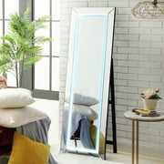 Inspired Home Hana LED Full Length Mirror Floor Standing Touch Sensor Light Bedroom Mirrored Frame Foldable, Clear