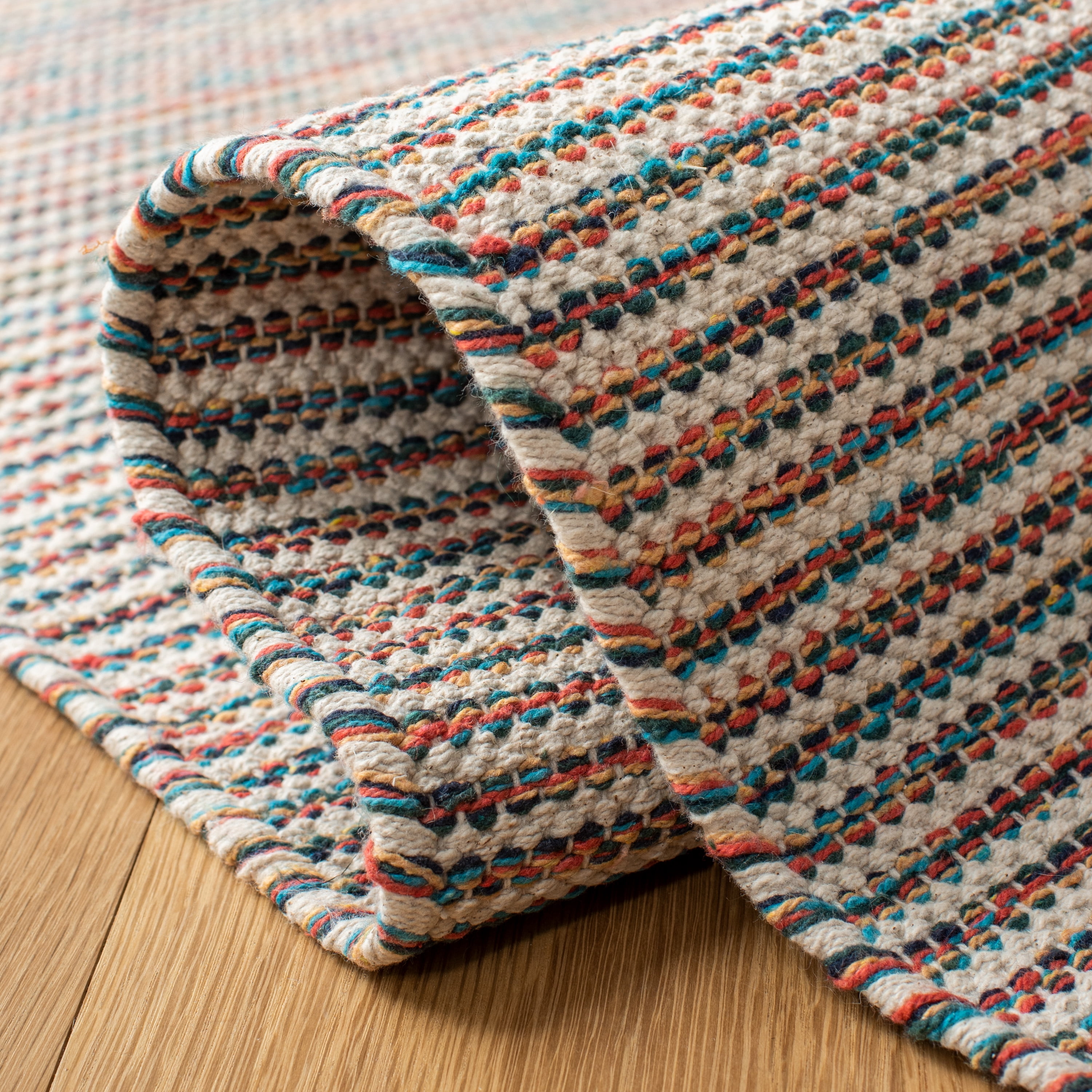 SAFAVIEH Montauk Abel Striped Cotton Area Rug, Beige/Blue, 5' x 8'