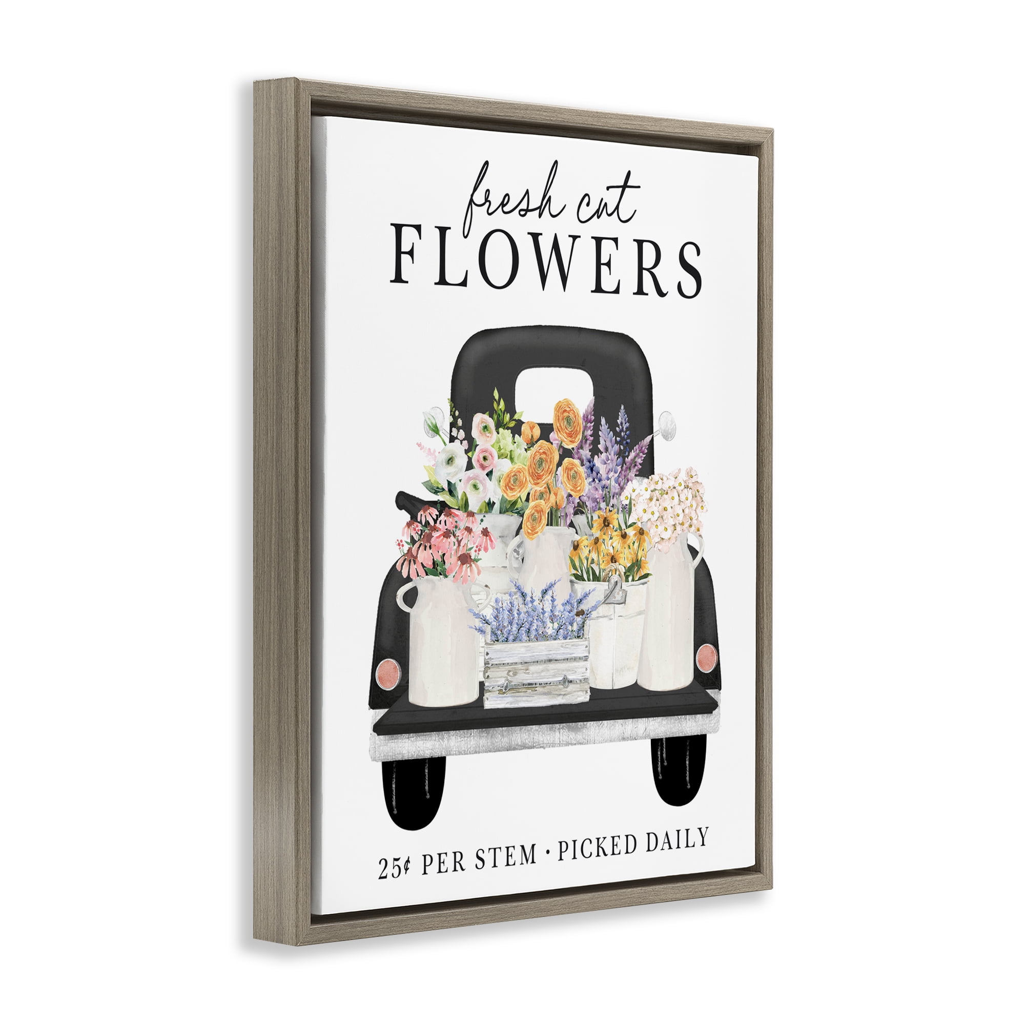 Fresh Flowers Picked Daily Brown Framed Floater Canvas Wall Art, design by Lettered and Lined