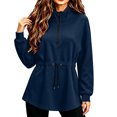 thumbnail image 6 of Bzdzmqm Women Fall Winter Fleece Sweatshirts Long Sleeve Zipper Drawstring Pullover Tops Cozy Warm Basic Solid Cardigan Casual Outfits for Work Travel Daily Wear, Navy S, 6 of 7
