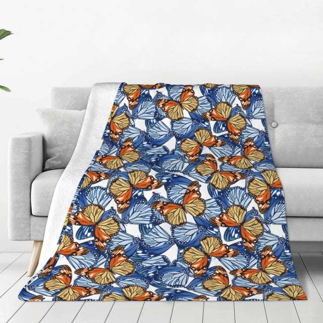 Fotbe Colorful Butterfly1 Manta de Franela Acolchonada con Estampado, Súper Suave y Esponjosa, Extra Grande para Sofá, Cama, Uso Todo el Año-60"x50"