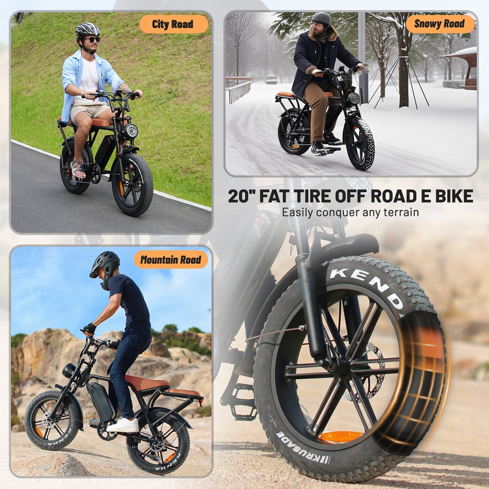 OUXI V8 Electric Bike for Adults, 1000W Peak Motor Mountain Bike with 48V 15.6Ah Battery, Max 31MPH, 20x4.0 Fat Tire Ebike, Dual Disc Brakes & Front Suspension, Shimano 7-Speed E-bike UL2849