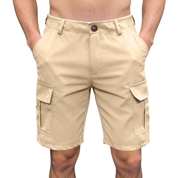 Fgvctg Men's Shorts Elastic Waist Casual Stretch Cargo Short Dressy Summer Travel Relaxed-Fit Workout Shorts Plus Size Waistband Pants with Pockets,Khaki,2XL