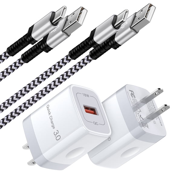 USB Charger Block, 2PACK 18W Type C Charger Fast Charging Brick with 10FT USB C Cable Fast Charging Cable Type C Cable, USB Wall Charger Android Charger USB Plug USB Blcok[White]