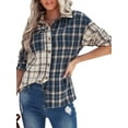 thumbnail image 2 of Seyurigaoka Plaid Shirts for Women Patchwork Color Block Shacket Long Sleeve Button Down Blouse Tops with Pockets Casual Fit Home Office Jacket, 2 of 9