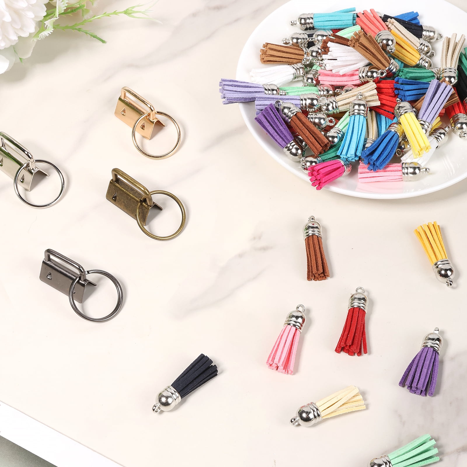 107 Pcs Key Fob Hardware Set Colorful Keychain Tassel and Key Fob Pliers for Keychain Making Supplies DIY Crafts