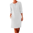 thumbnail image 1 of snowsong Robe à Manches Longues, Robes d'Été Grande Taille Col Rond Longueur Genou Robe en Lin Boho Décontractée Ample avec Boutons Robe à Manches Longues, Robe en Lin, Robe T-Shirt Robe Blanche TTG, 1 of 6
