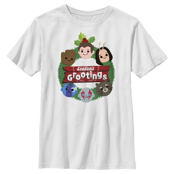 Boy's Guardians of the Galaxy Holiday Special Season's Grootings Cute Characters Graphic Tee White X Large