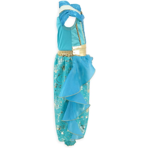 open lace back dress Aladdin Disney Jasmine Costume Teal & Gold Peacock Outfit, 2Piece Pants  Costume : Buy Online at Best Price in KSA