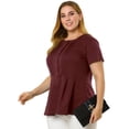thumbnail image 4 of Women's Plus Size Top Pintuck Half Placket Button Front Round Neck Peplum T Shirt Burgundy 3X, 4 of 7