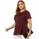 thumbnail image 4 of Women's Plus Size Top Pintuck Half Placket Button Front Round Neck Peplum T Shirt Burgundy 4X, 4 of 7