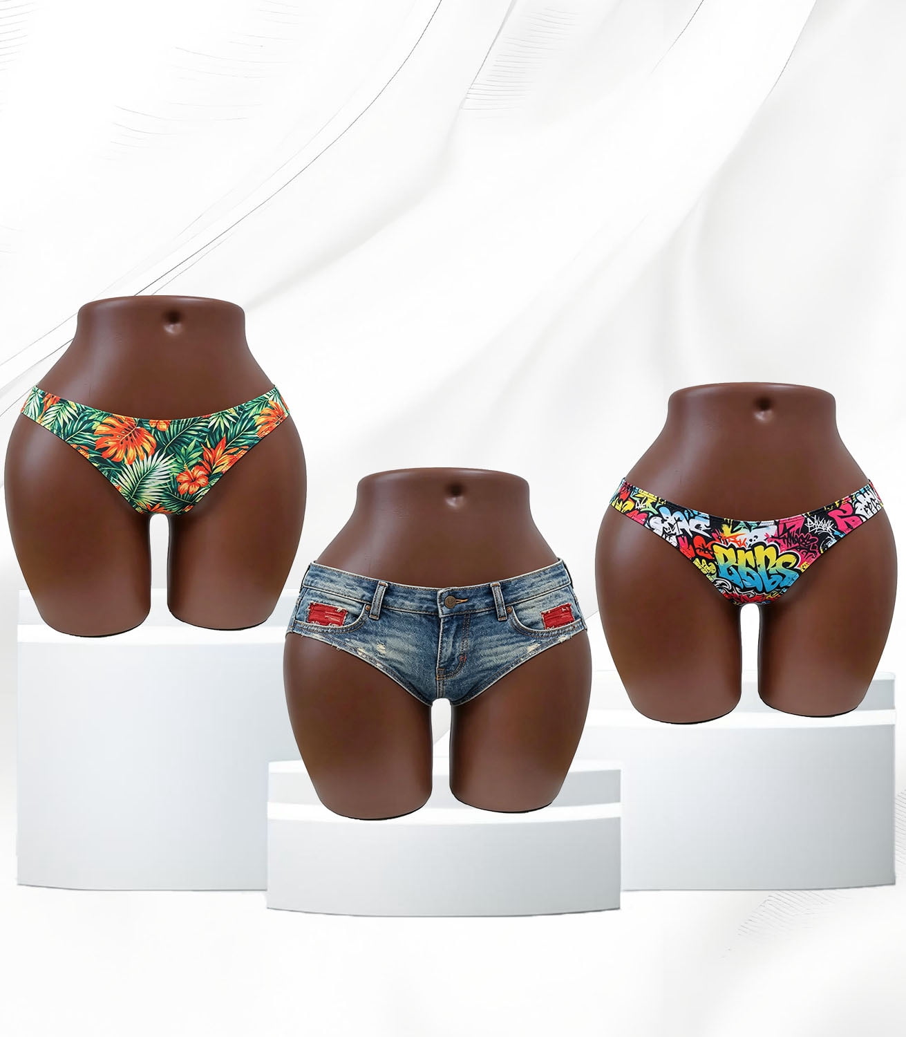 Brazilian Curvy Hip BBL Mannequin, Half Body African American Female with Full Hip, Curvy Hips for Fashion Mannequin Display(HP01T)
