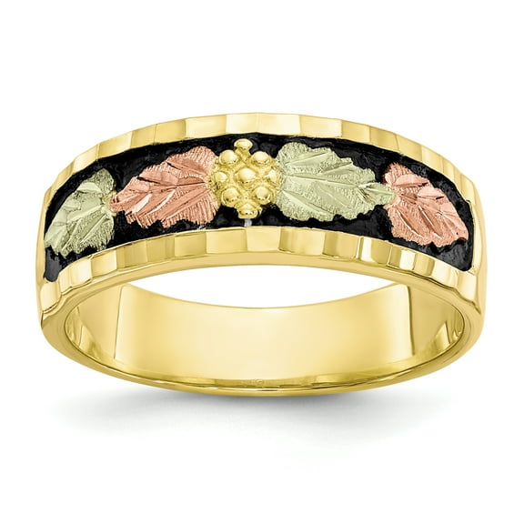 Primal Gold 10 Karat Yellow Gold with 12 Karat Rose and Green Accent Black Hills Men's Antiqued Ring