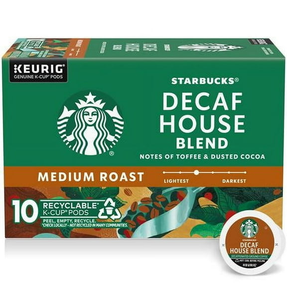 Starbucks K-Cup Coffee Pods, Medium Roast Coffee, Decaf House Blend, 100% Arabica, 1 Box (10 Pods) - Pack of 2