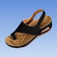 thumbnail image 4 of Womens Wedge Sandals Leather Women's Fashionable Casual Plus-Size Wedge Heel Height-Increasing Shoes Spring/Summer Style Trendy And Comfortable Beach Sandals Black 37, 4 of 7
