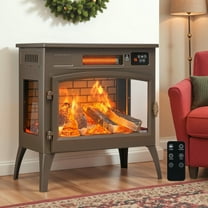 Dovov 24" Electric Fireplace Heater, Freestanding Fireplace Stove with 3D Realistic Flame, Portable Space Heater with Remote Control and Timer, 1000W/1500W, 5200 BTU, Brown