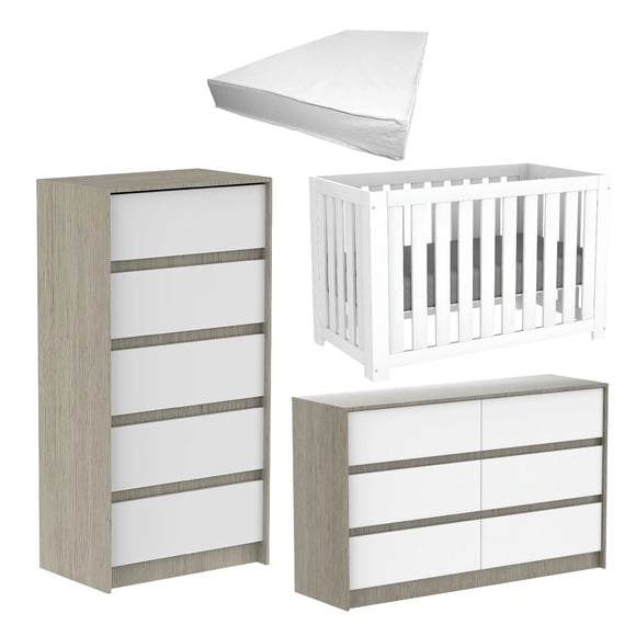 Boobeyeh Ensemble de Meubles de Chambre de Bébé / Blanc et Gris / Canada