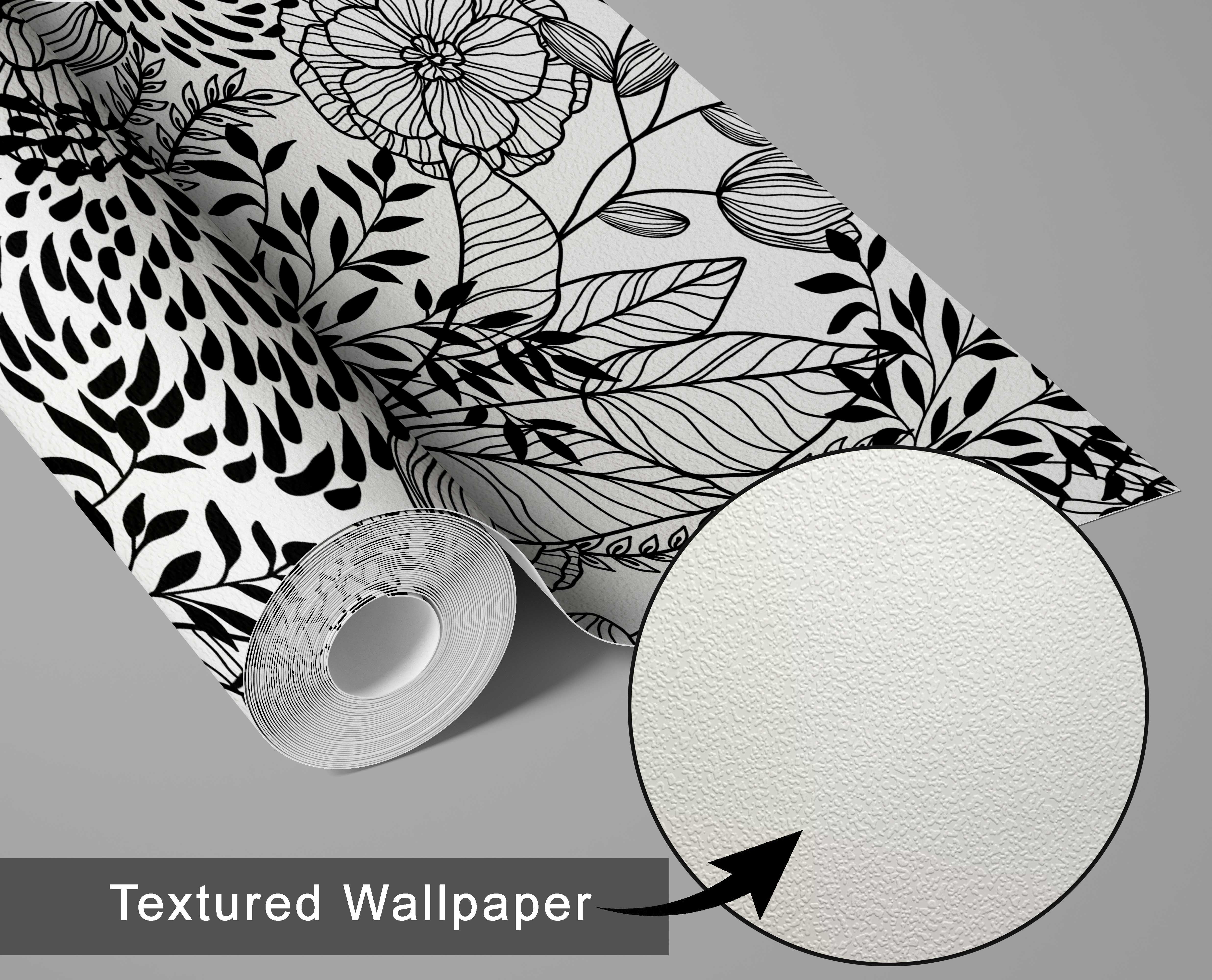 S4Sassy Peel and Stick Wall Covering, Floral Garden Wallpaper Removable Wallwrap - Black Textured Instant Wall Mural for Bedroom, Bathroom, Laundry Room, Closet Interior (25"x360" inch)