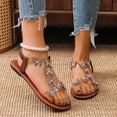 thumbnail image 6 of YgkuHd Women's Casual Flat Sandals Rhinestone Bowknot Accents Transparent PVC Straps Elastic Ankle Strap Padded Sole Coffee,6.5, 6 of 6