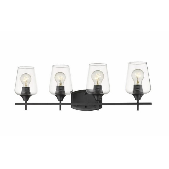 4 Light Shabby Chic Steel Vanity Light Fixture with Clear Glass-9.5 inches H By 30 inches W-Matte Black Finish Bailey Street Home 372-Bel-4314794