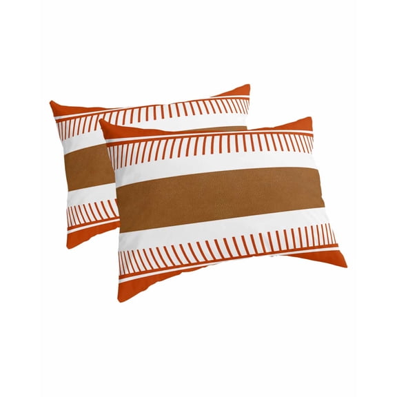 Burnt Orange Farmhouse Pillow Covers Queen Size 2 Pack, Orange Brown Striped Soft Bed Throw Pillowcases Breathable Cooling Long Lumbar Body Pillow Sham Cover for Bed Sofa 20''x30''