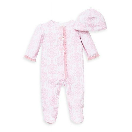Little Me PINK MULTI Baby Girls' Damask Scroll Hat & Coverall Set, 3Mos