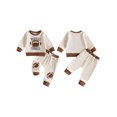 thumbnail image 2 of Cjfdfy Toddler Baby Boy Girl Game Day Fall Outfit Football Huddles And Cuddles Embroidered Long Sleeve Sweatshirt And Joggers Cute My First Football Season Fall Winter Outfit 0-3Y, 2 of 9