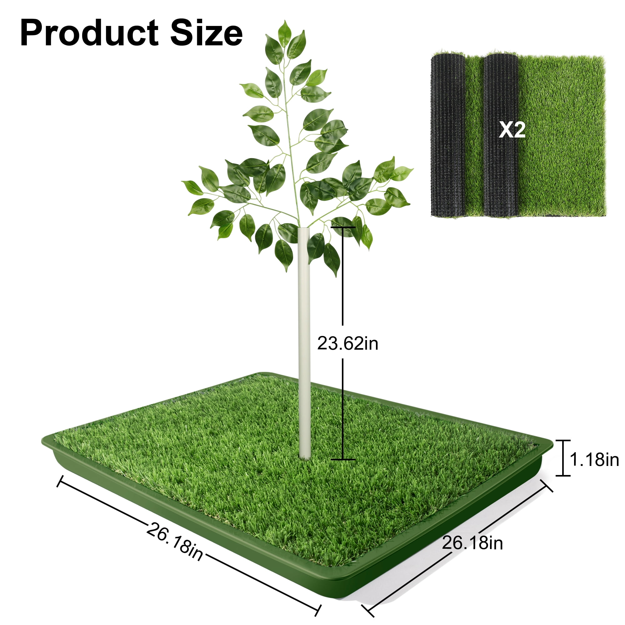 Dog Grass Pad with Tray – 2 Pack Replaceable Artificial Grass Puppy Training Pad, Quick Absorbent Indoor/Outdoor Portable Potty, Washable Pee Pad for Puppy - Ultimate Pet Training Solution Green