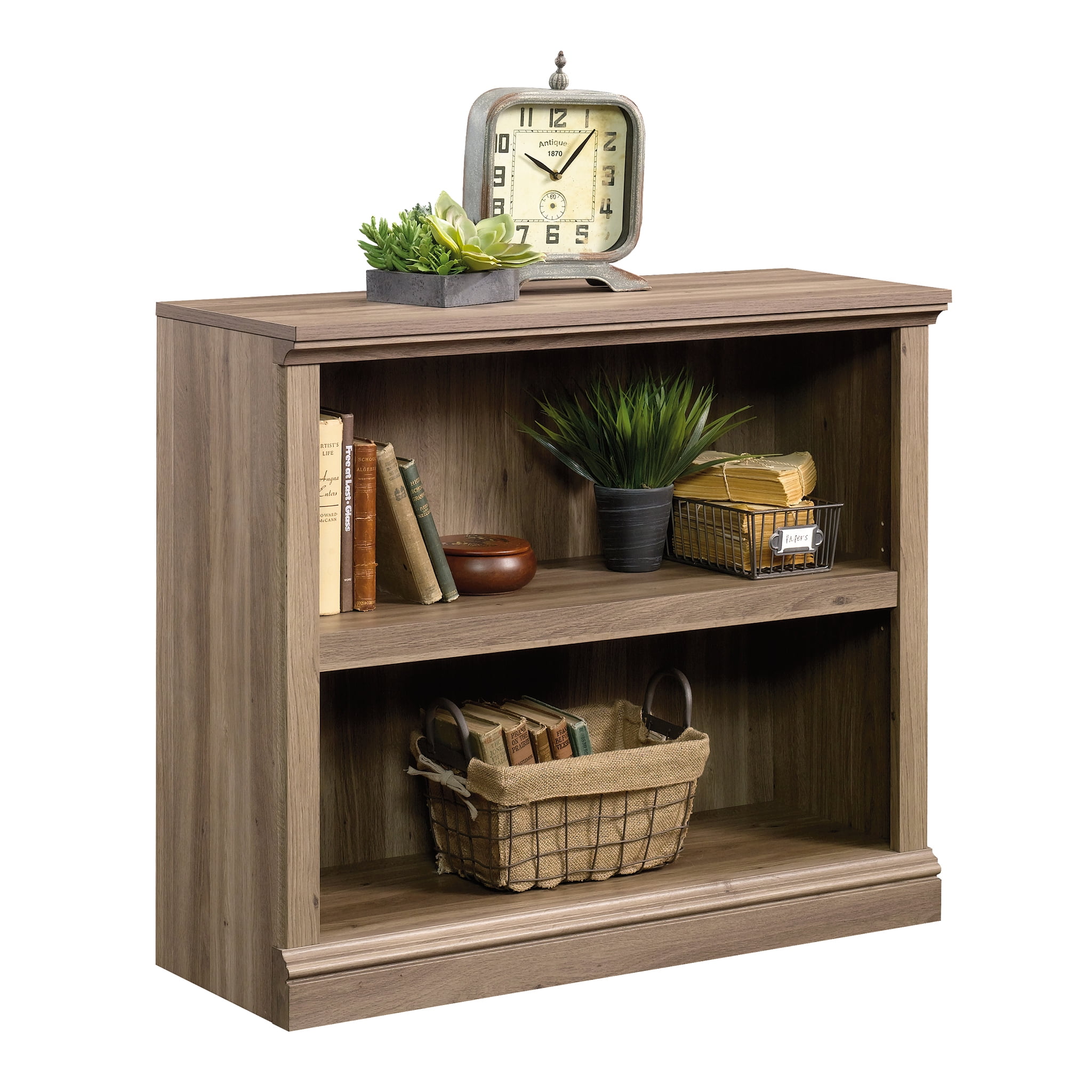 29.9&#34; 2 Shelf Bookshelf Salt Oak - Sauder: Mid-Century Modern, Wood Composite, Adjustable