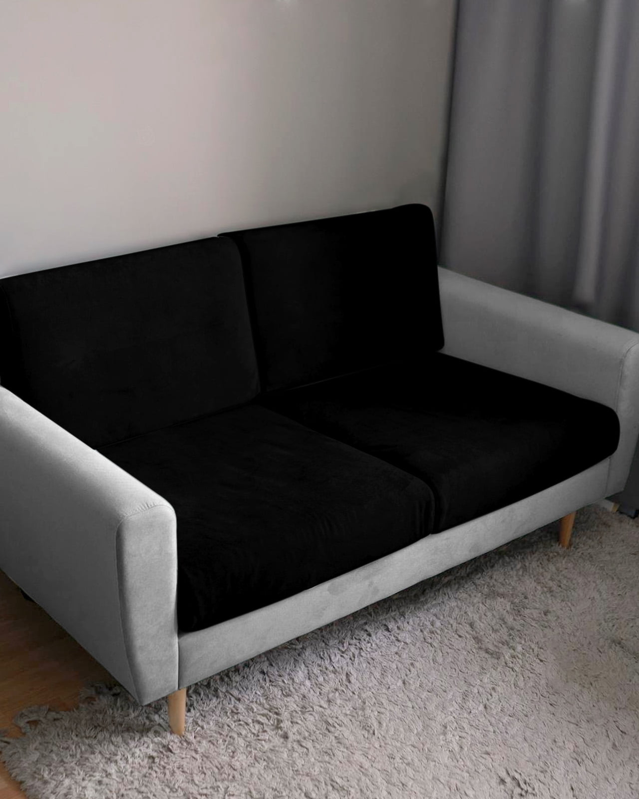 Black Couch Cushion Covers Stretch, Washable Sofa Seat Covers Individual Seat Cushion Sofa Slipcovers Pure Black Couch Cover Furniture Protector S-1PCS
