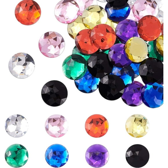 48Pcs 30mm Flat Back Round Acrylic Rhinestone Self-Adhesive Plastic Circle Gems Stick On Jewels(8 Mixed Color) for Costume Making Cosplay Jewel Invitation Bling Christmas Decor
