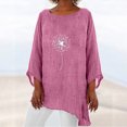 thumbnail image 2 of Pompotops Women's Tops Embroidered Round Neck Cotton Linen Large Short Sleeves Tops, 2 of 8