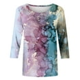 thumbnail image 4 of HKEJIAOI Chemises à Manches 3/4 pour Femmes Col Rond Imprimé Floral Hauts d'Été TG, 4 of 5