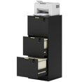 thumbnail image 1 of Lockable 3-Drawer Filing Cabinet with Fluted Fronts and Gold Pulls, Black MDF Mobile File Cabinet with Adjustable Rails for A4 Letter Files, Printer Stand for Home Office, 1 of 7