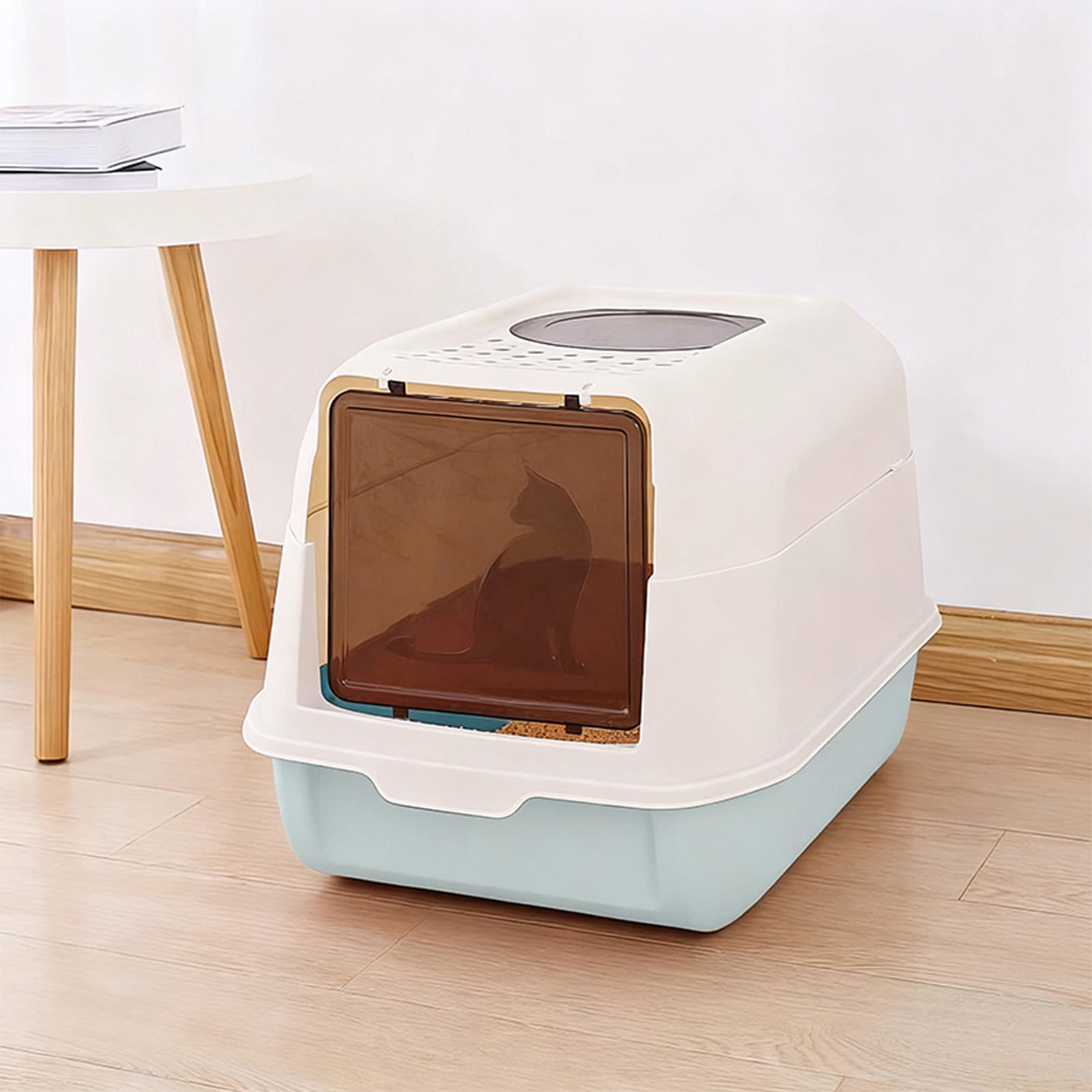 Large Fully Enclosed Cat Litter Box, Odor-Proof and Splash-Proof Cat Toilet, with Litter Shovel, Covered Litter Pan, Blue EARKITY