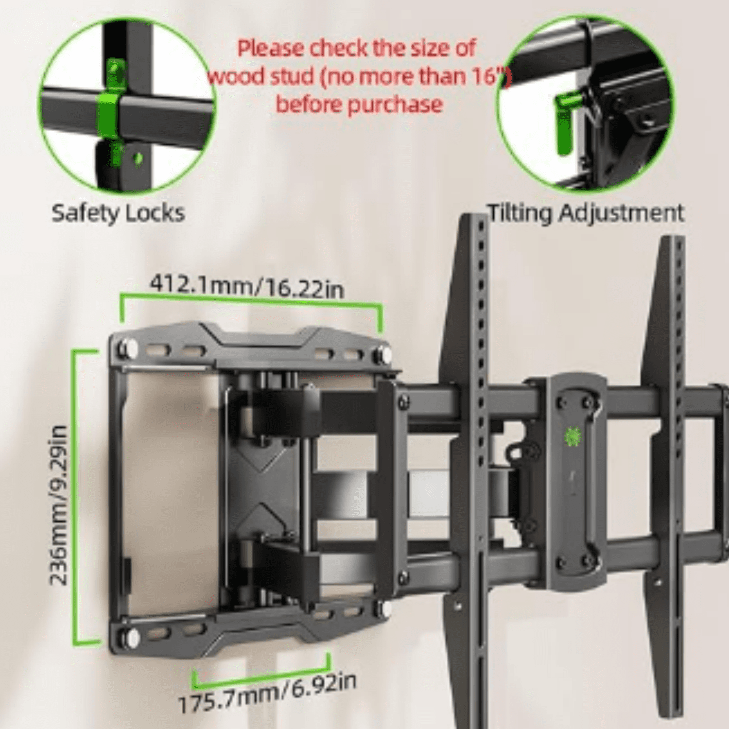 Full Motion TV Wall Mount for 42-85 inch, TV Mount Swivel and Tilt,Wall Mount Bracket with Dual Articulating Arms Up to 132lbs, VESA 600x400mm, Max 16" Wood Studs